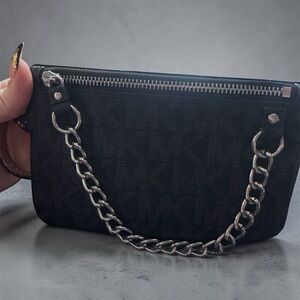 Michael Kors Black Fanny Pack with Silver Chain